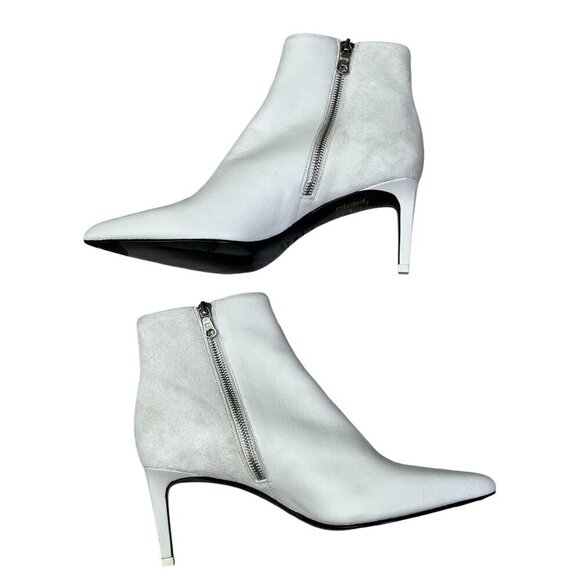 ✨ Rag & Bone BEHA White Suede Moto Stiletto Ankle Booties Size 38.5 (US 8.5) NIB - Picture 6 of 12
